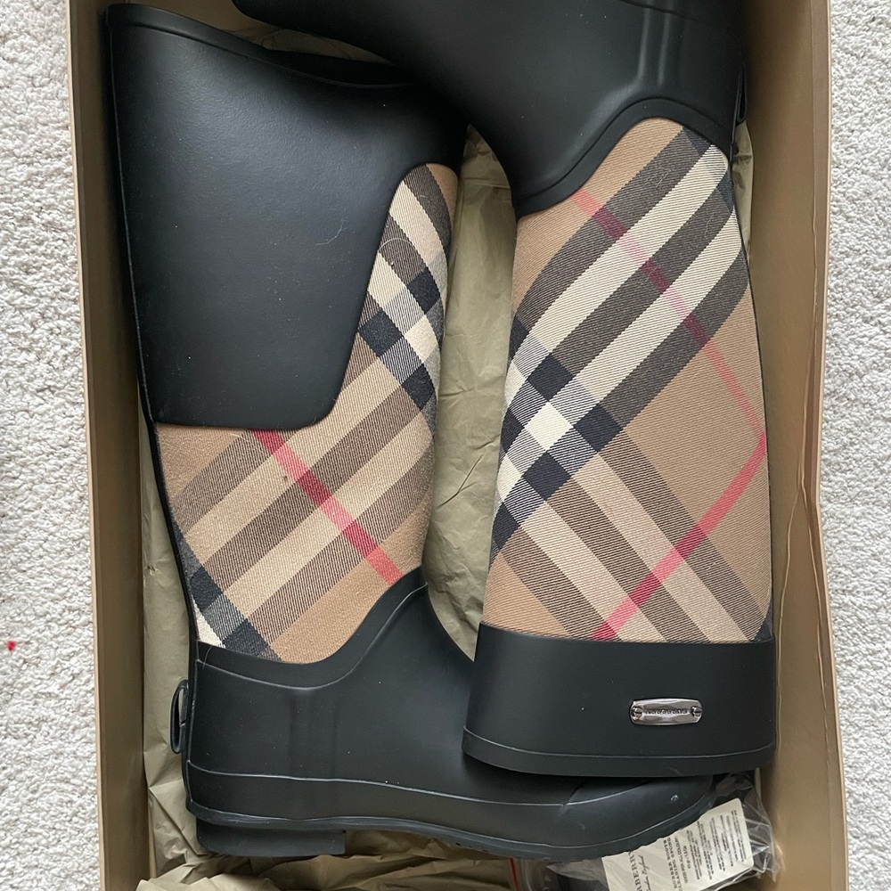 Burberry Clemence Rain Plaid Boots